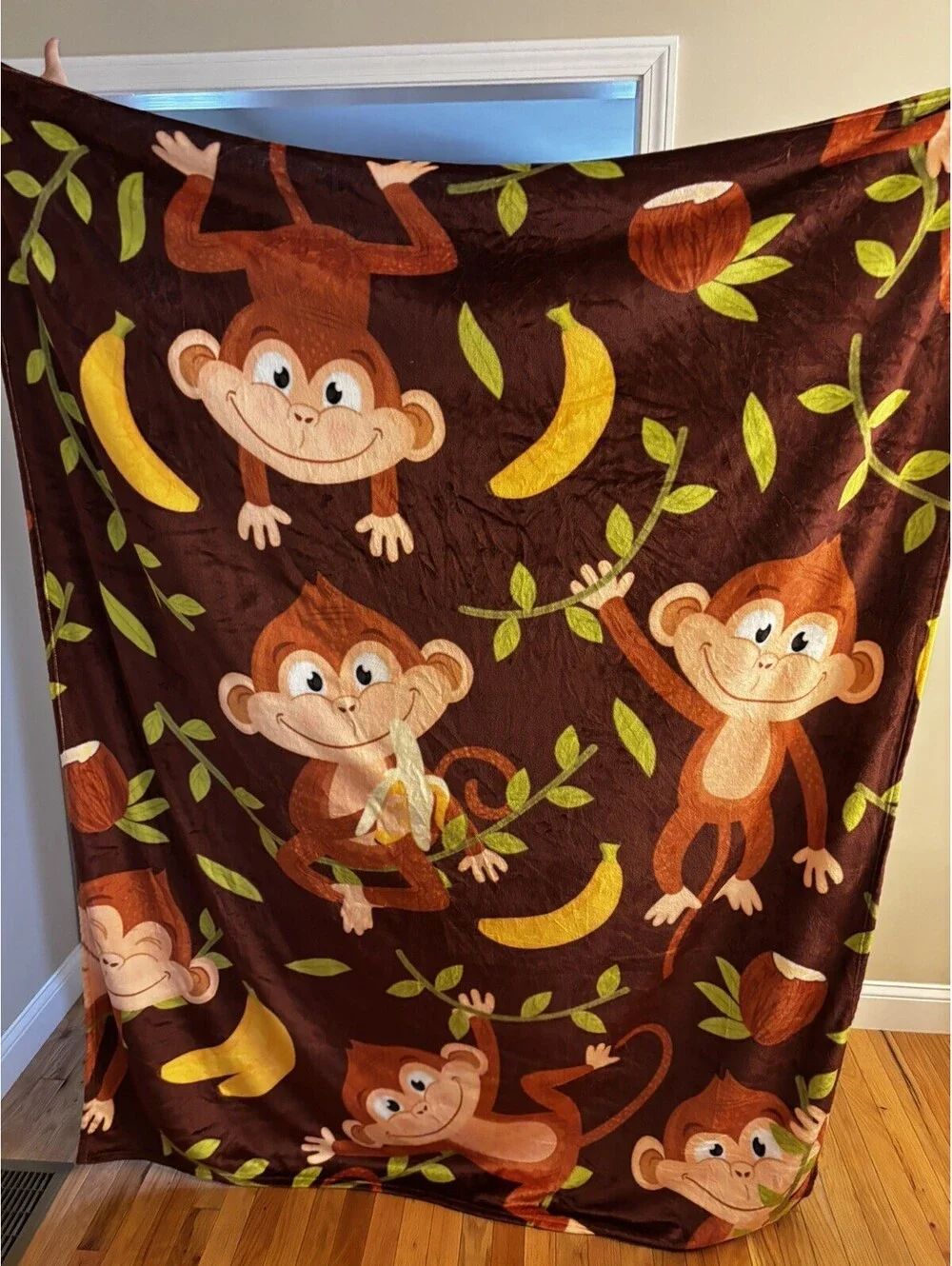 Super Cute Ultra Soft Cozy Flannel Fleece Monkey Animal Print Blanket 80